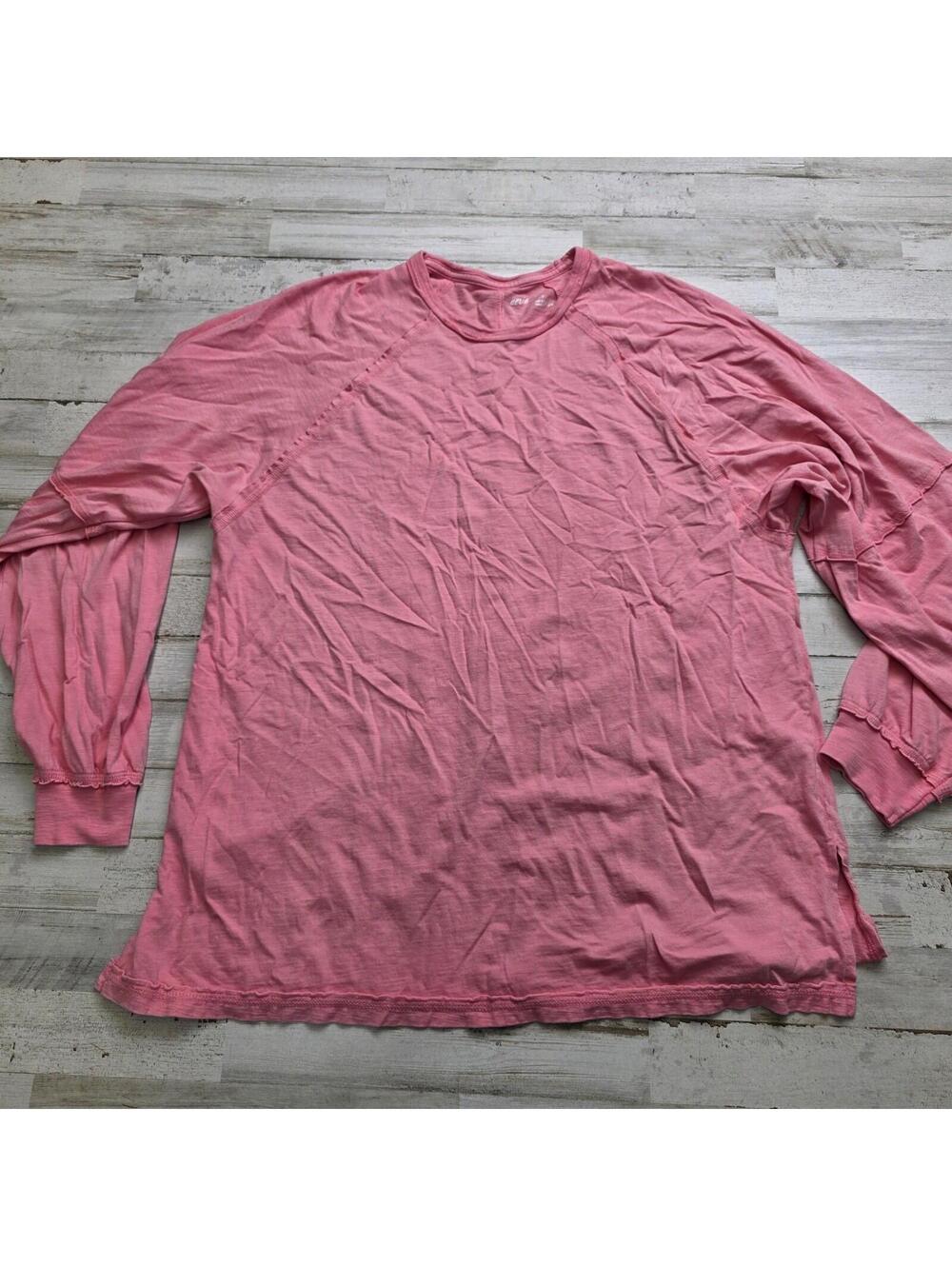 AERIE Cozy Long Sleeve Boyfriend XS (Oversized) Pink T-Shirt